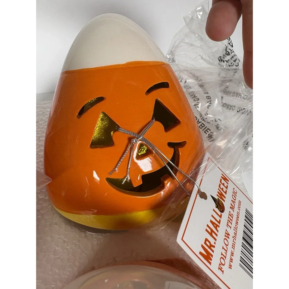 Mr Halloween Set 4 Ceramic Candy Corn Light Up Figures H228131 5in LED Timer